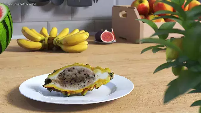 Yellow Dragon Fruit Half 3D model 2