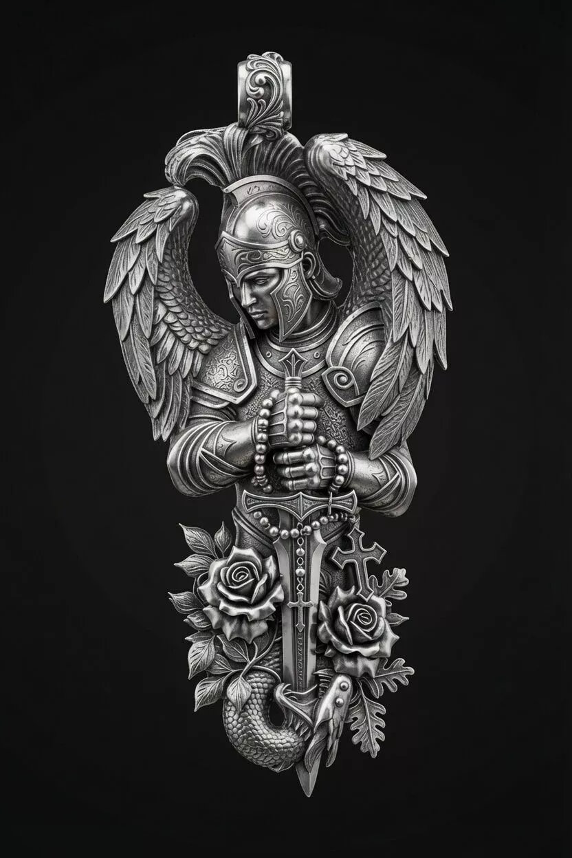 Gothic Guardian Angel Pendant with Sword 3D print model