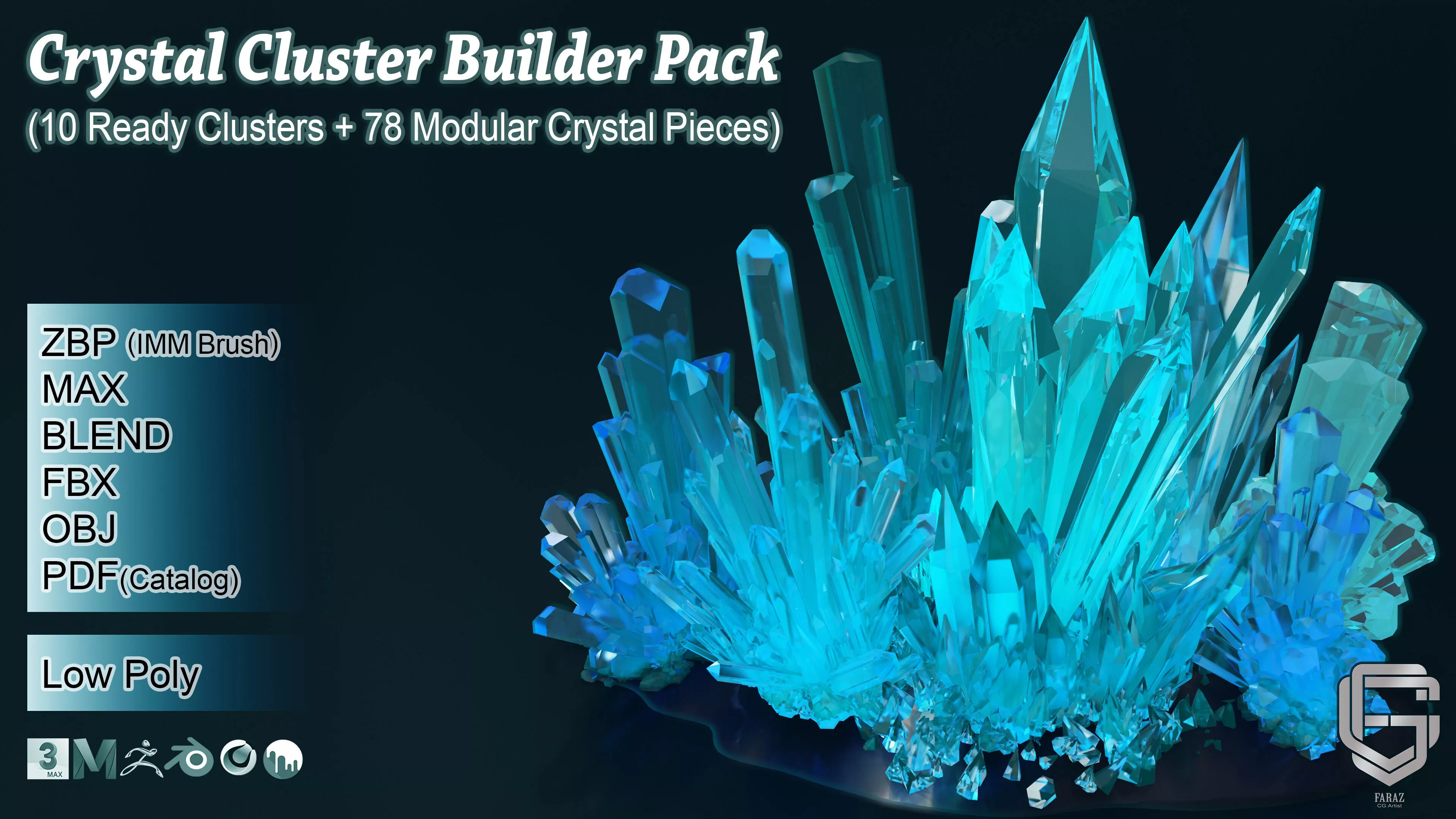 Crystal Builder Pack 10 Ready Clusters 78 Modular Crystal Pieces 3D model