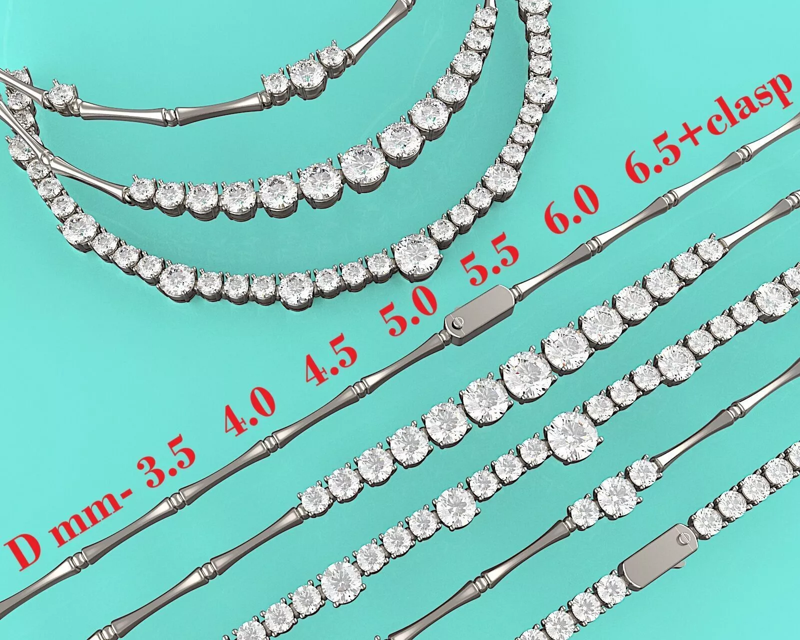 Modular Tennis Necklace Builder Set 7 Round Prong Settings 3D print model