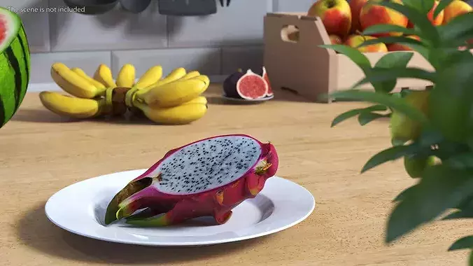 Dragon Fruit Half 3D model 2