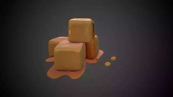 Stylized Caramel Cubes 3D Model Low-poly 3D model 3
