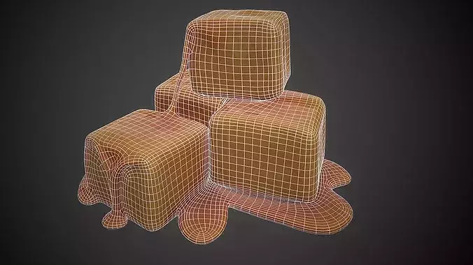 Stylized Caramel Cubes 3D Model Low-poly 3D model 7