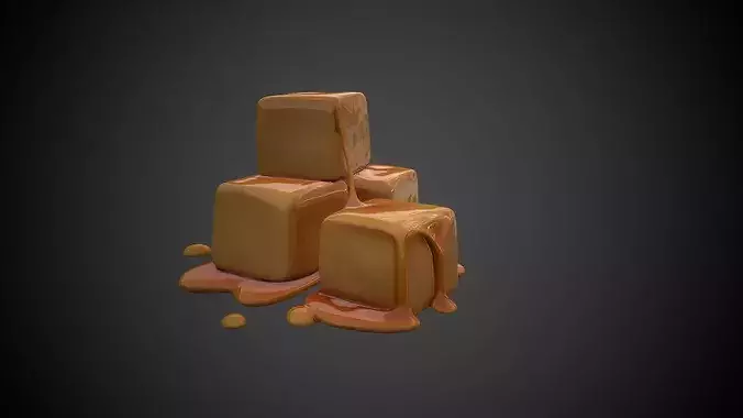 Stylized Caramel Cubes 3D Model Low-poly 3D model