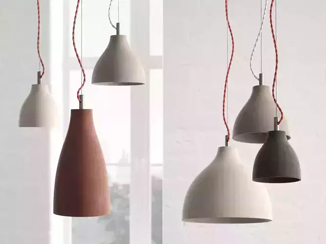 Heavy concrete pendant lights 3D model