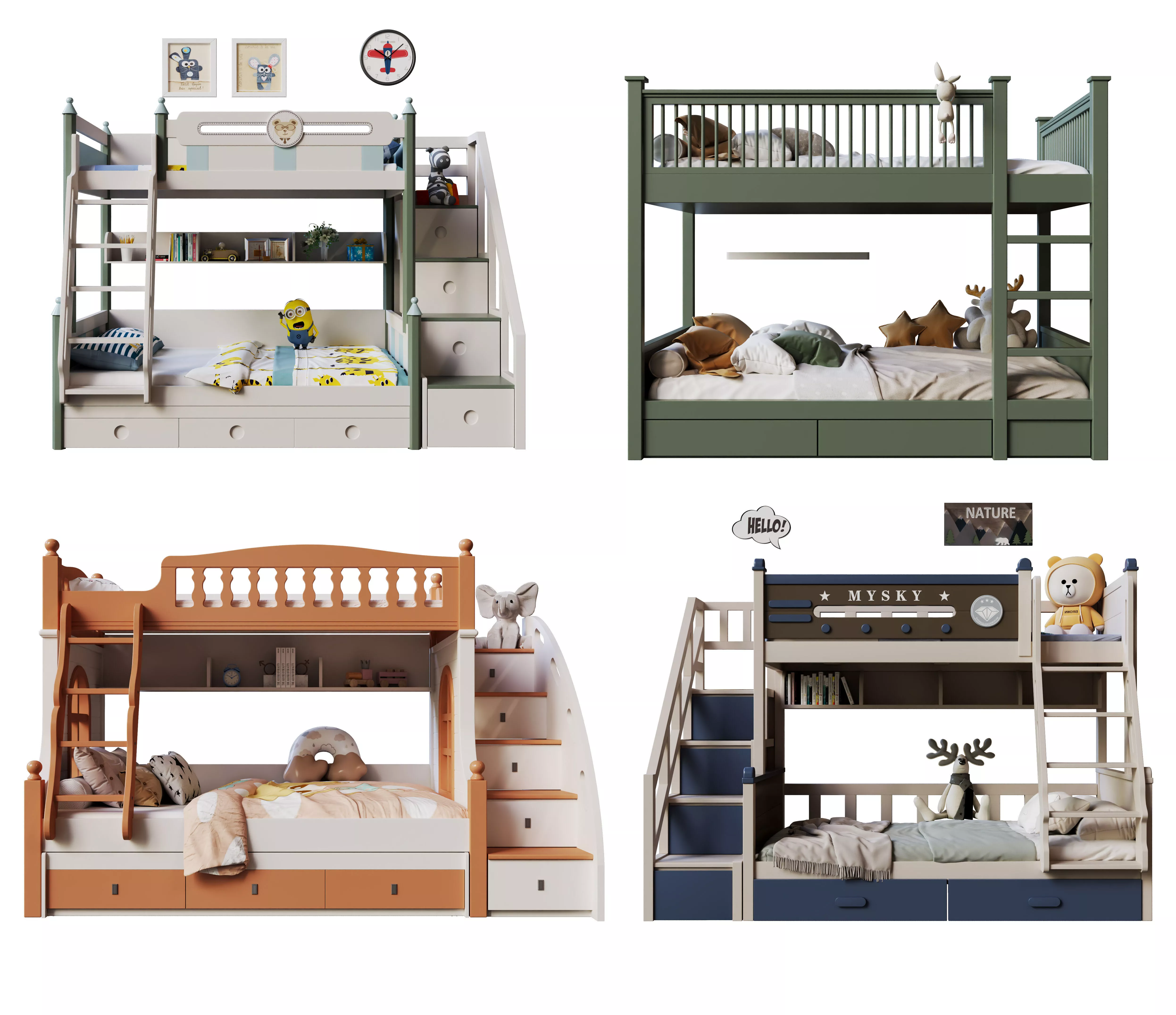 Bunk bed for children set02 3D model