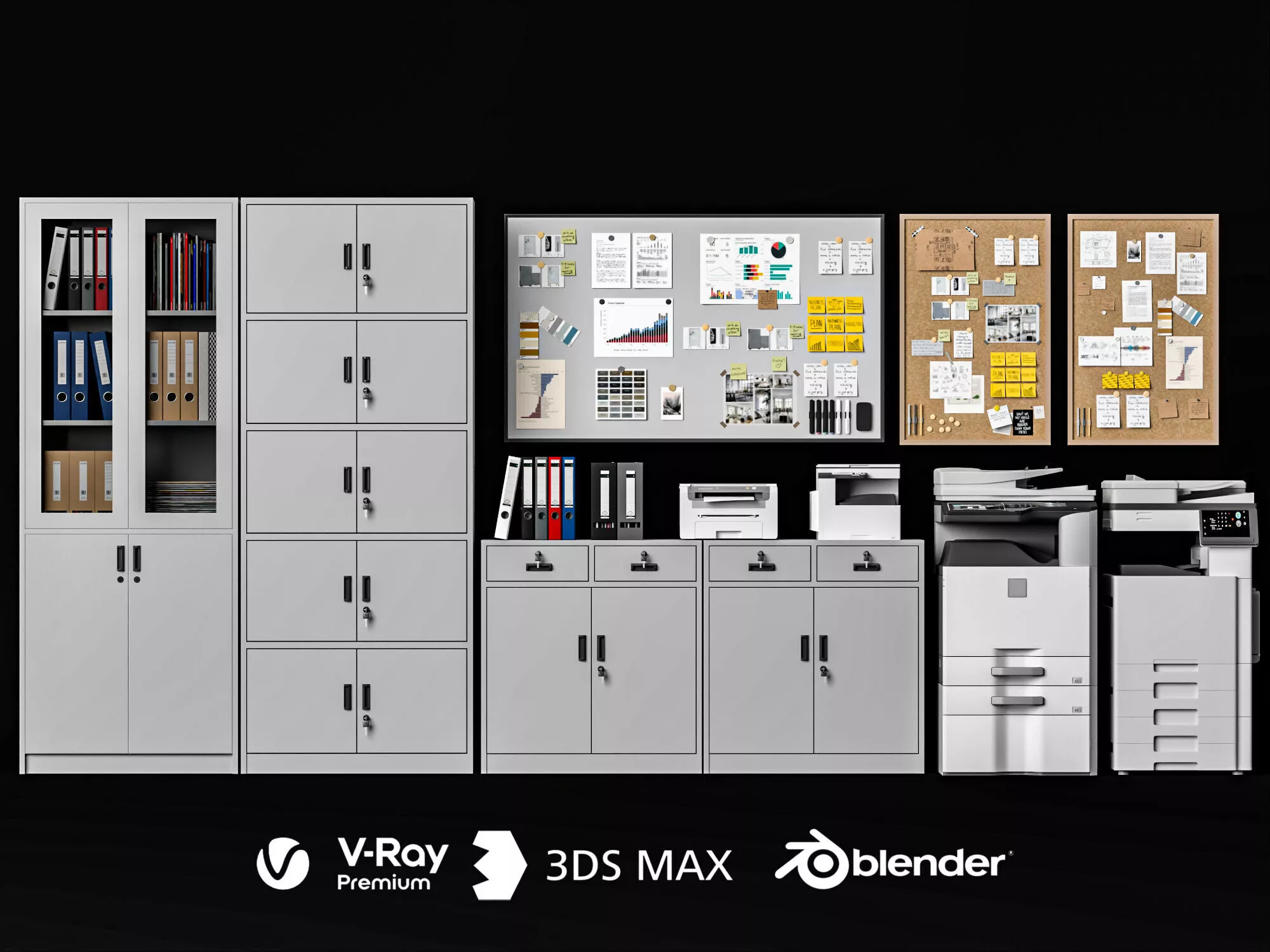 Modern Office Metal Cabinet Copy Machine Set 3D Model 3D model