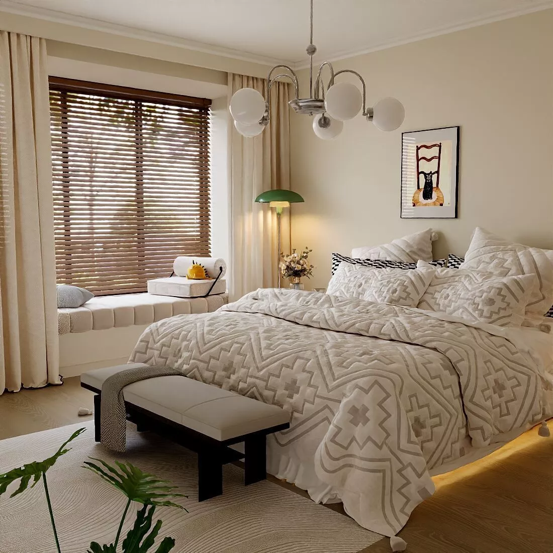 Cozy master bedroom Warm-style bedroom Creamcore 3D model