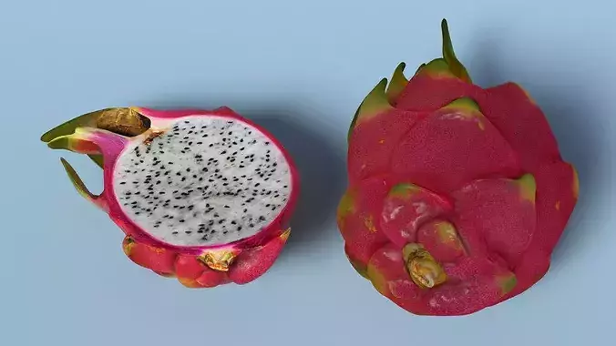 Dragon Fruit Whole and Half 3D model 5