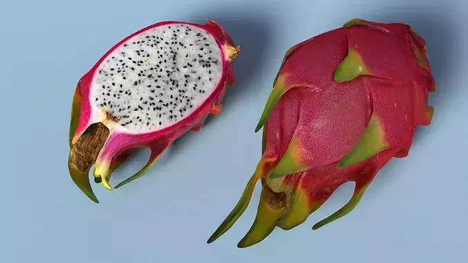 Dragon Fruit Whole and Half 3D model 6