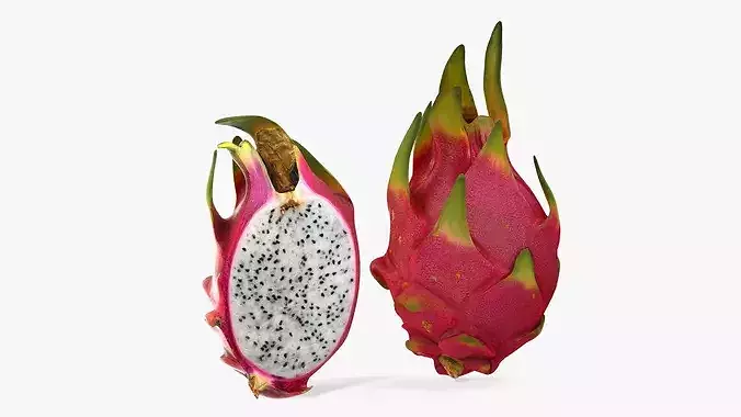 Dragon Fruit Whole and Half 3D model