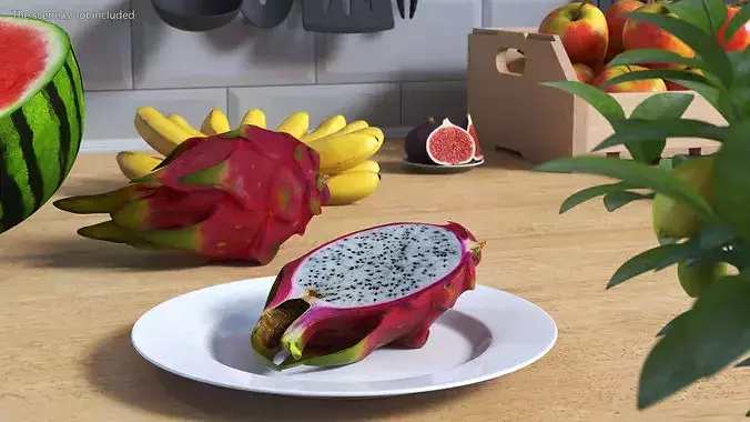 Dragon Fruit Whole and Half 3D model 2