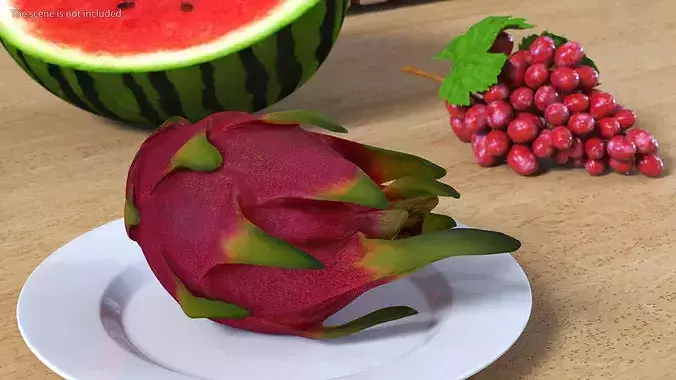Dragon Fruit Whole and Half 3D model 4
