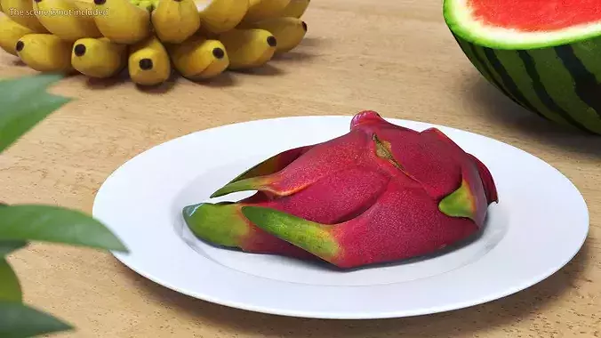 Dragon Fruit Whole and Half 3D model 3