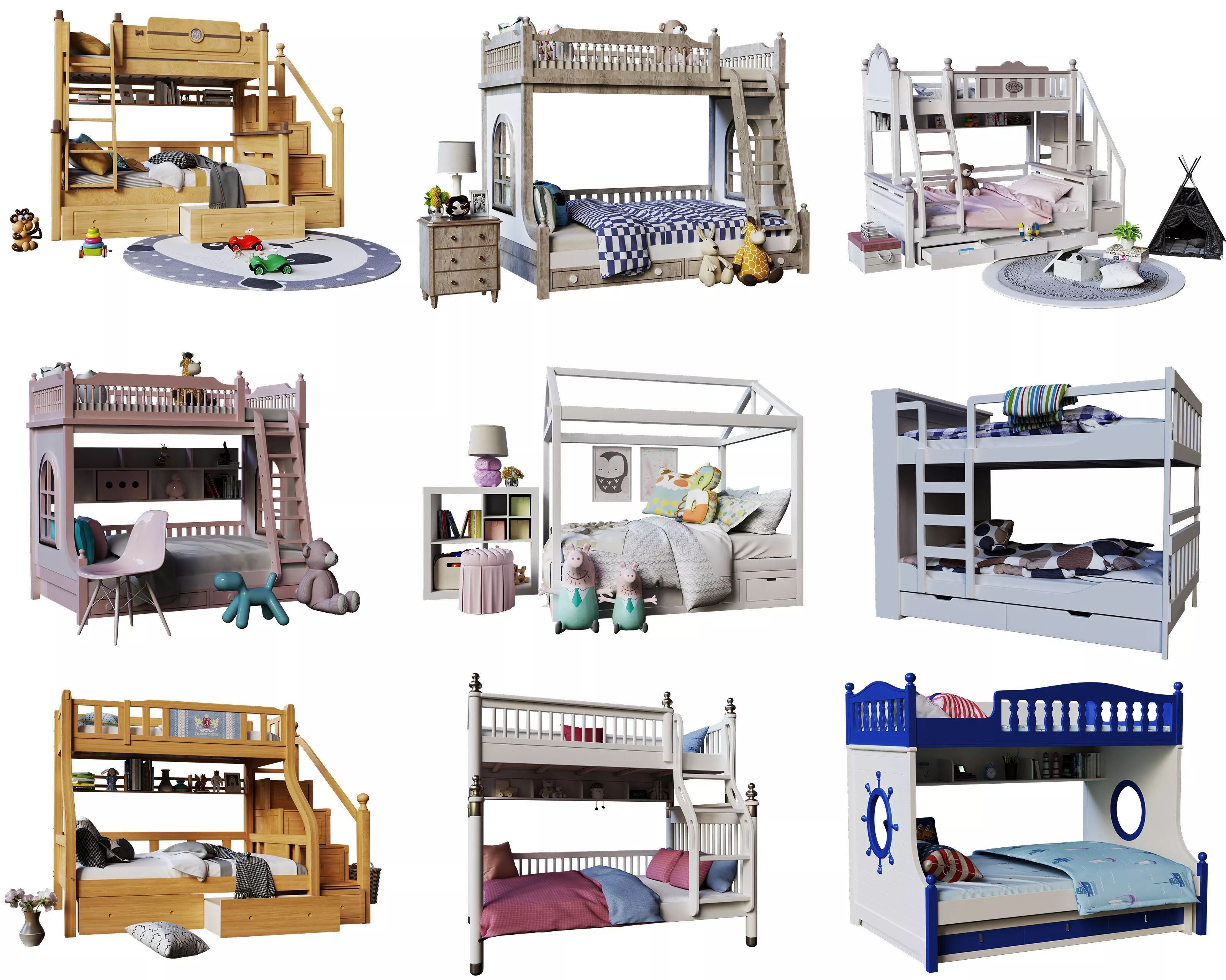 Bunk bed for children set04 3D model