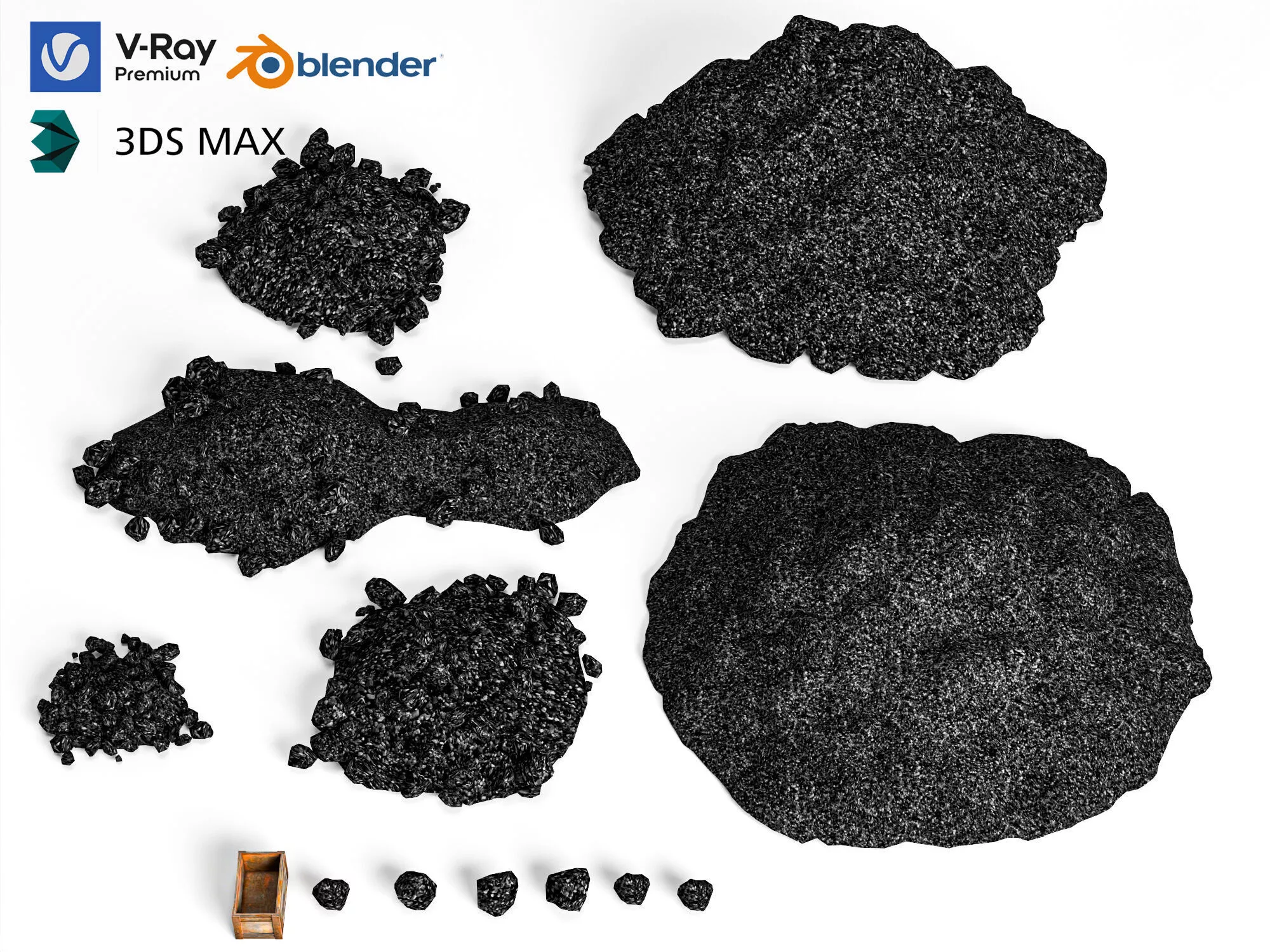Assorted Coal Piles and Heaps Collection 3D Model Low-poly 3D model