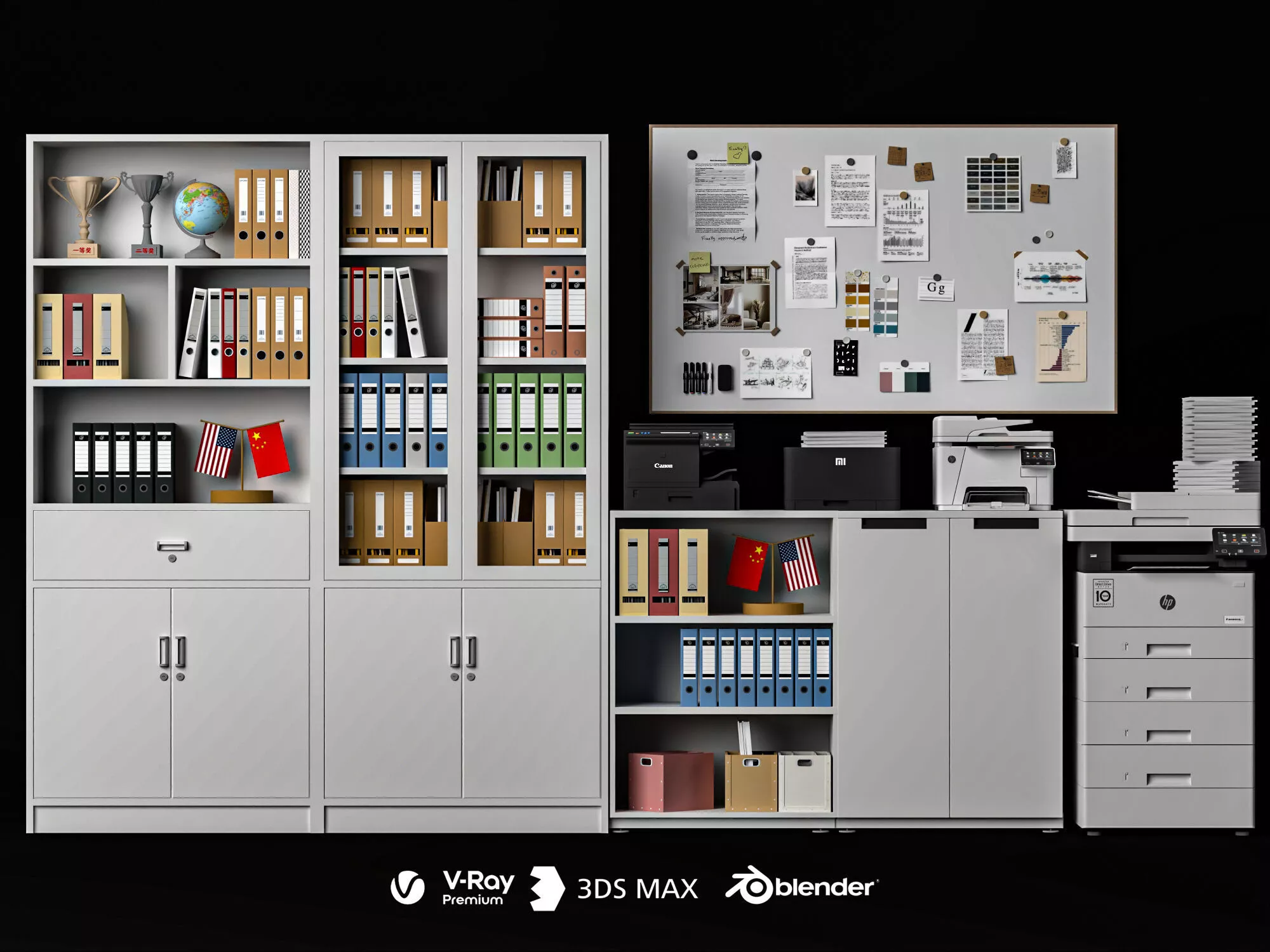Modern Full Furnished Office Storage Cabinet Set 3D Model 3D model