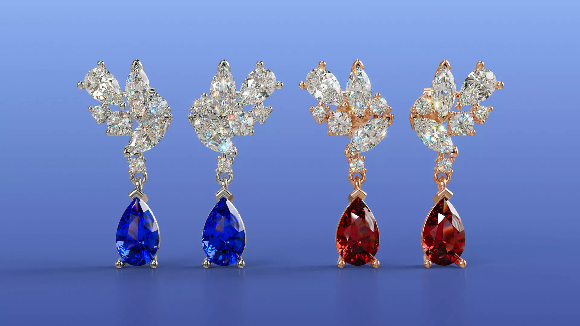 Elegant Cluster Diamond Drop Earrings 3D Jewelry Design 3D print model