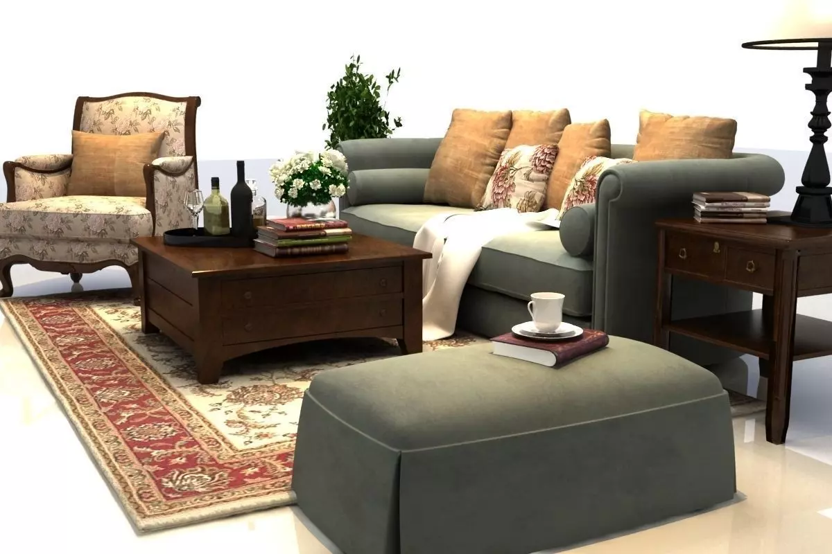 Sofa living room with furniture and coffee table 3D model