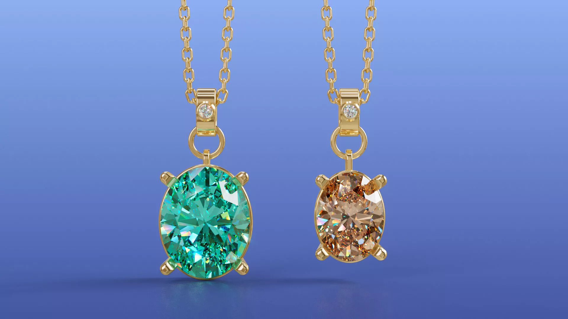Elegant Oval Gemstone 8 and 10mm Pendant Necklace Jewelry Design 3D print model