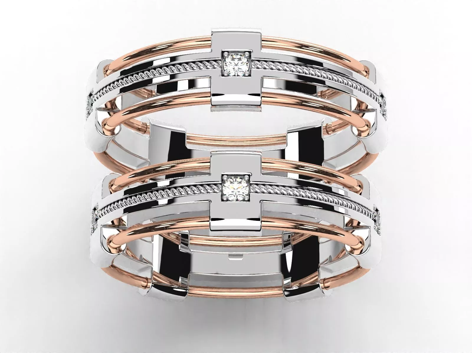Diamond cross wedding rings 3D print model 3D print model