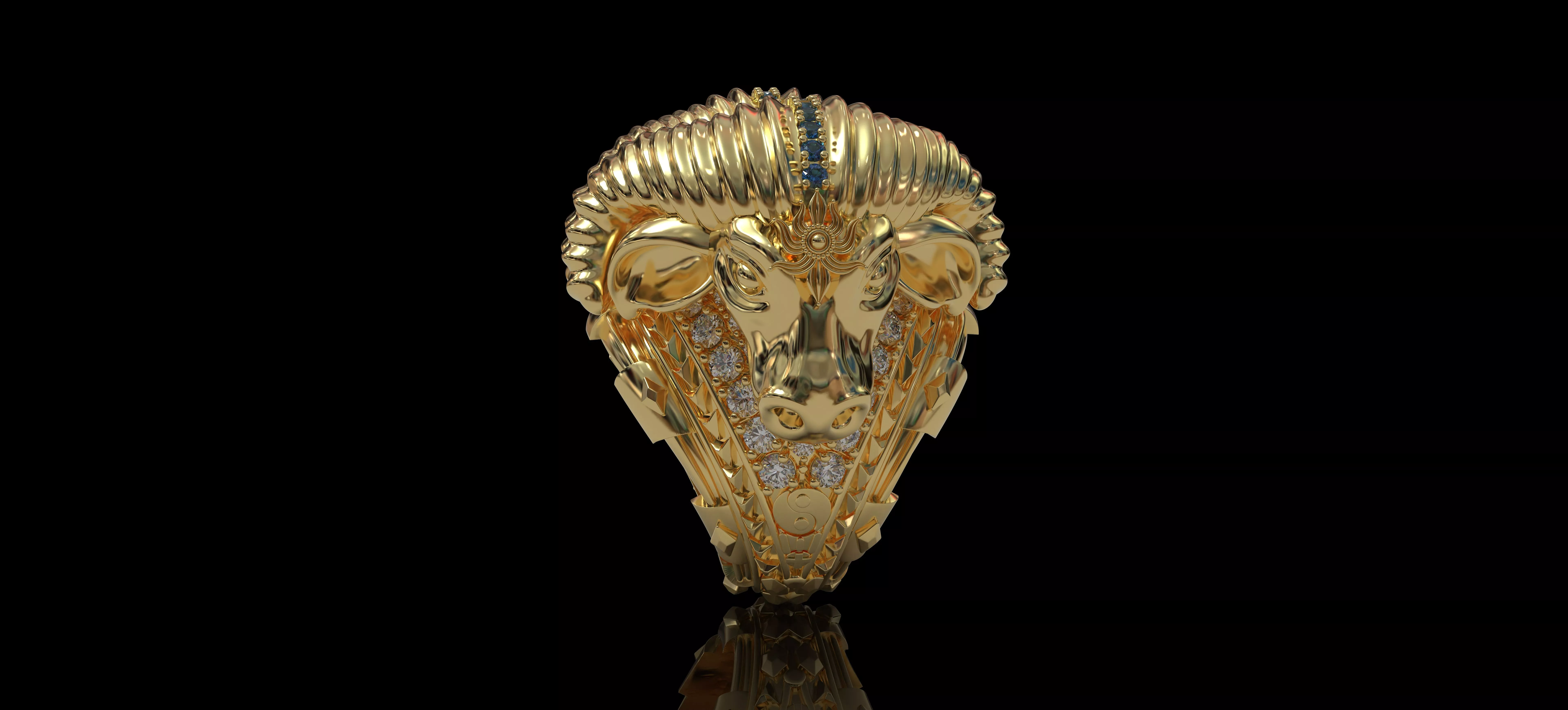 Project 43 - THE Obsidian Diamond Ram Signet Ring 3D print model