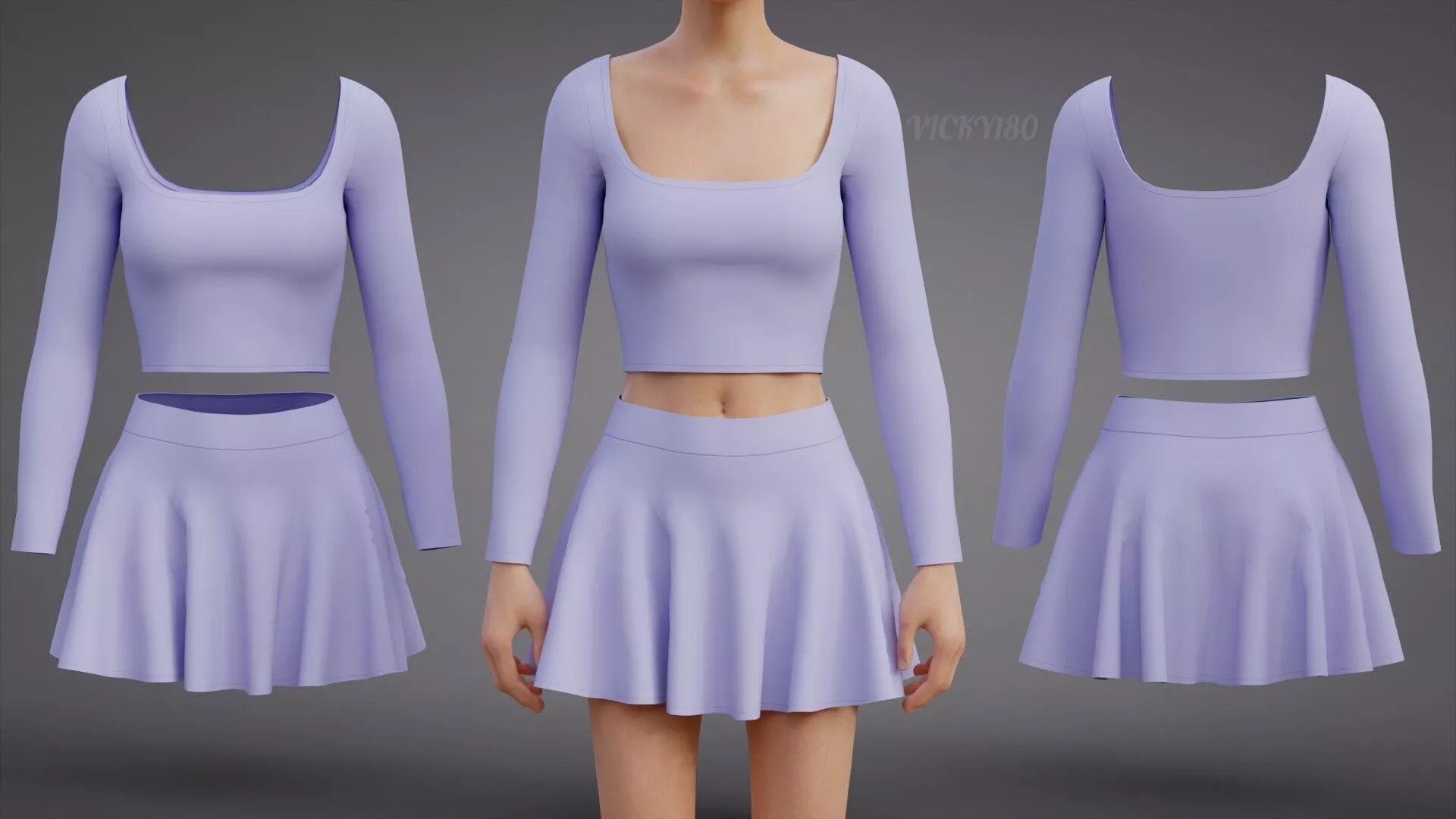 Crop Top Circle Mini Skirt 3D Outfit - Two-Piece Sportswear Set Low-poly 3D model