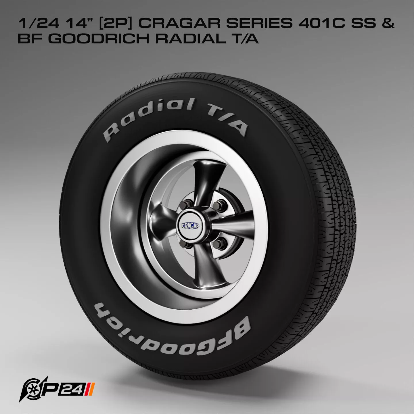 1-24th 14 inches 2P Cragar Series 401C SS and BF Goodrich Rad... 3D print model