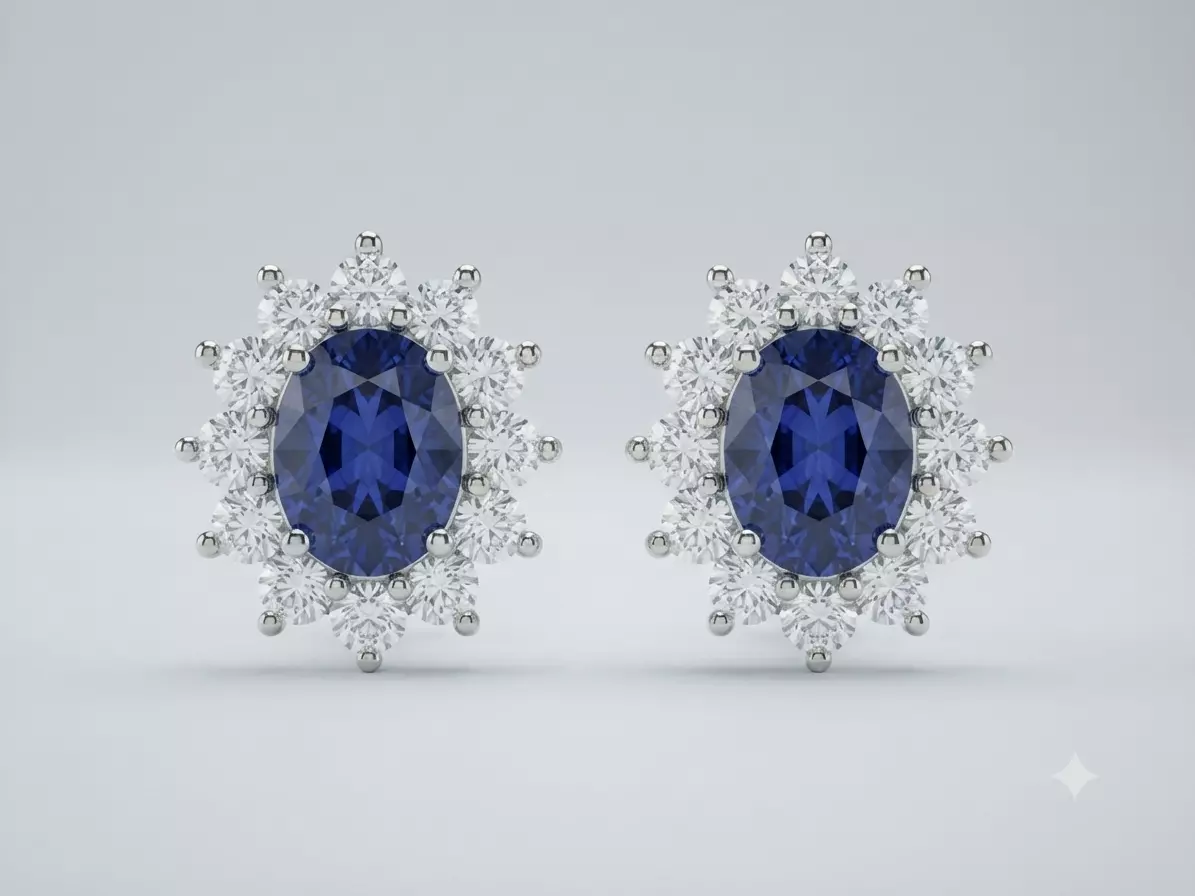 Elegant Oval Cut Centerpiece Earrings with Round Halo Setting 3D print model