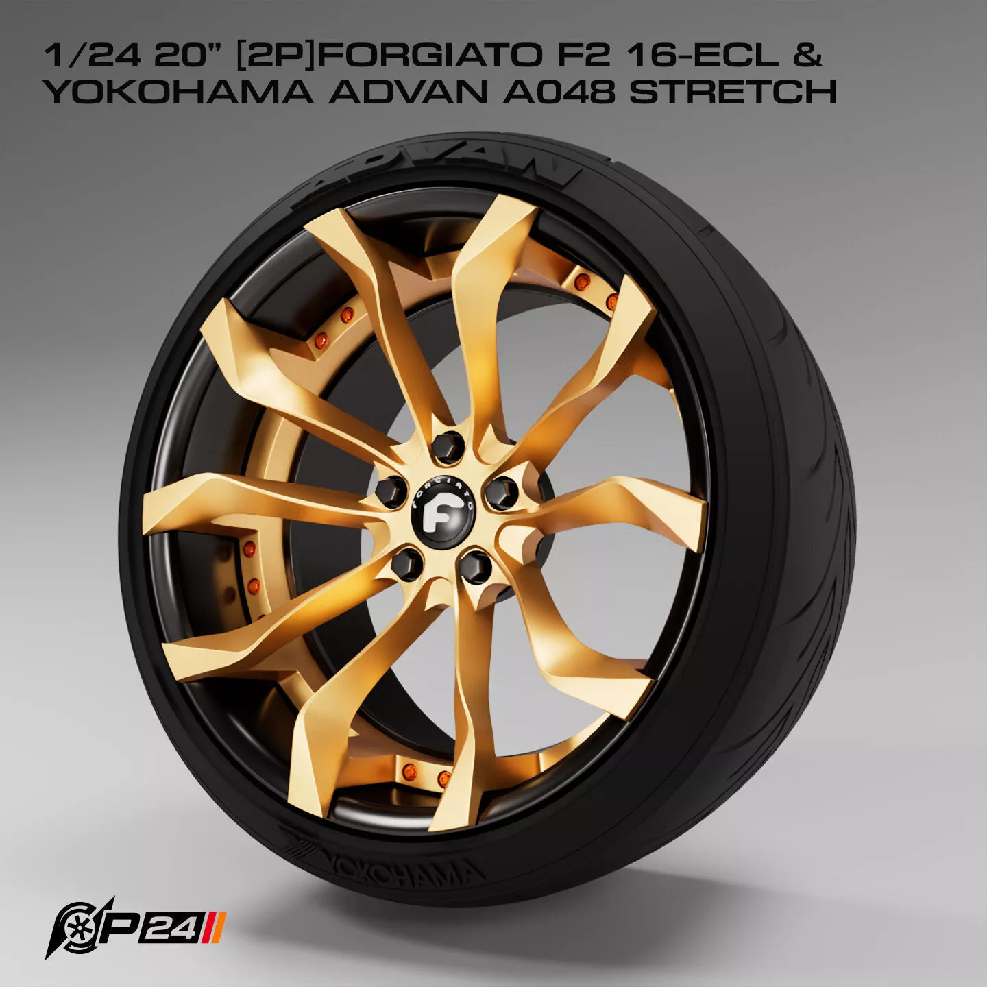 1-24th 20 inches 2P Forgiato F2 16-ECL and Yokohama Advan A04... 3D print model