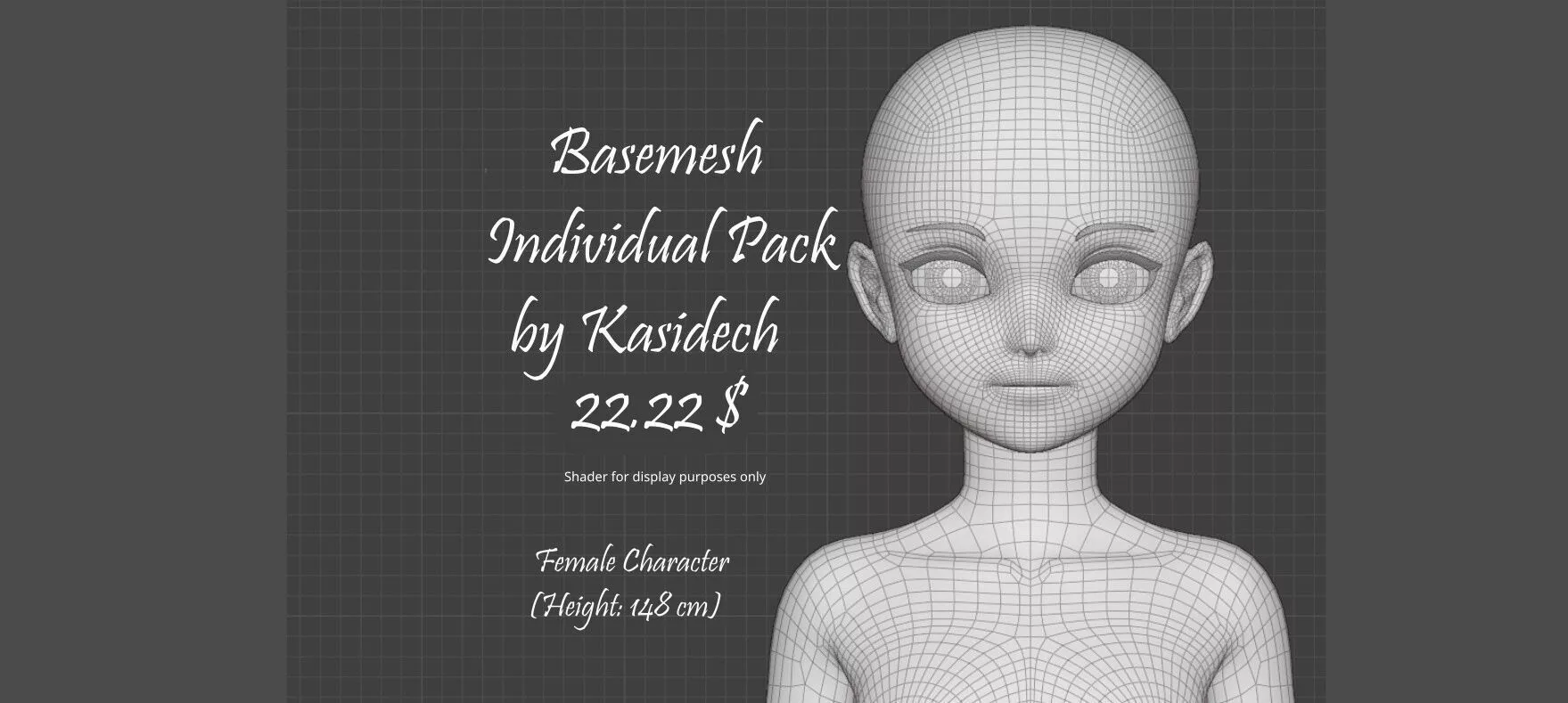 Single Base Mesh Girl Stylized Height 148 cm 3D model 3D model
