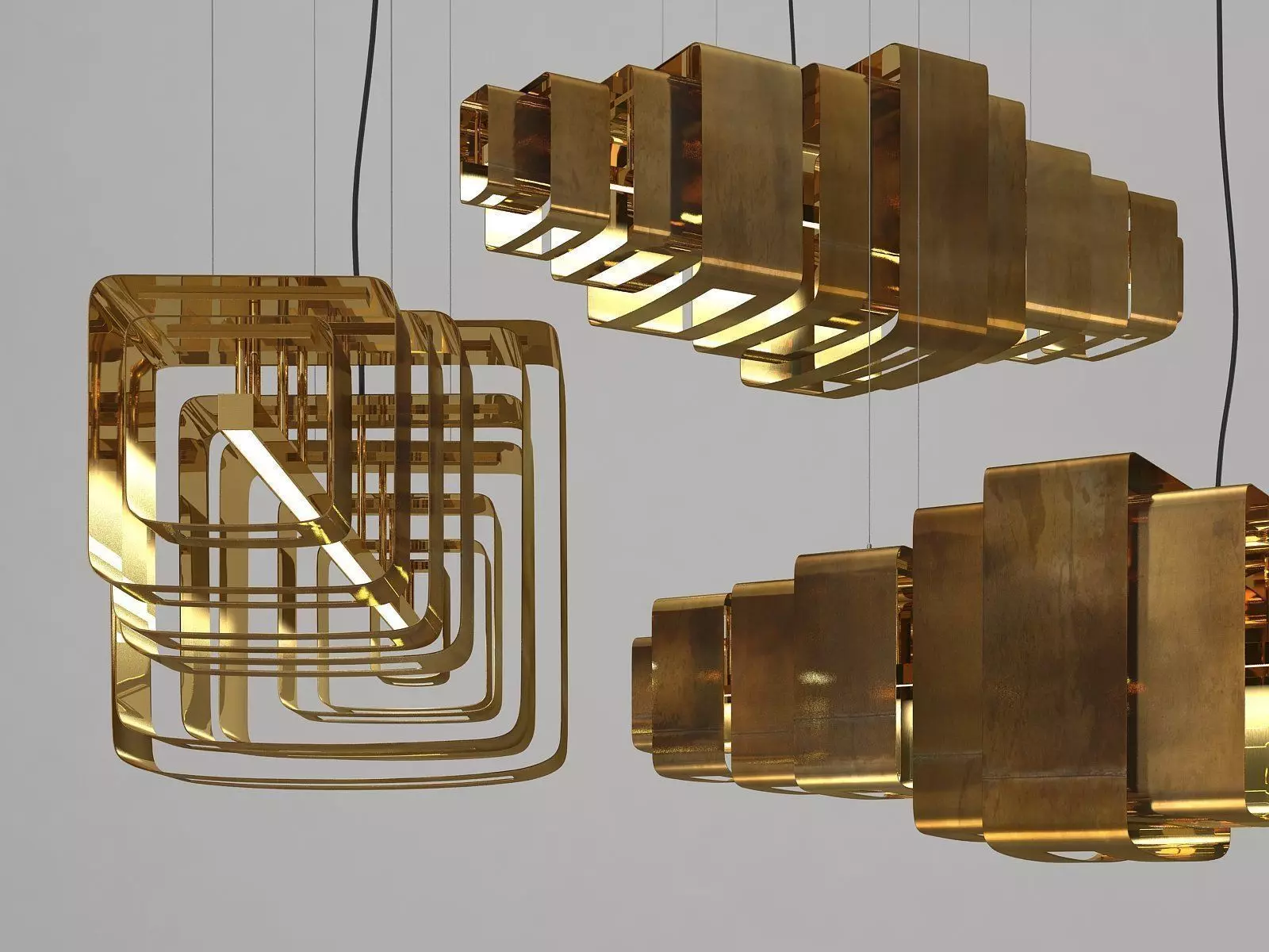 Lais gold pendant light hanging from ceiling 3D model_0