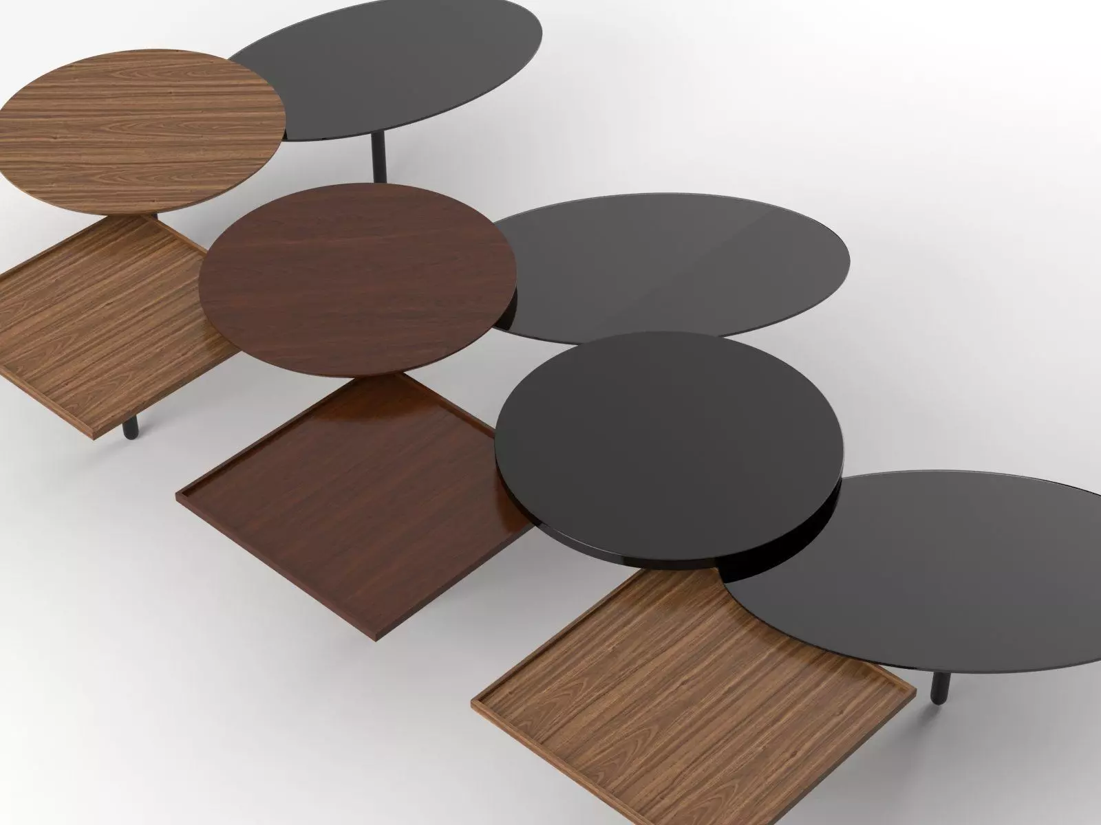 3 Table coffee with three trays 3D model_9