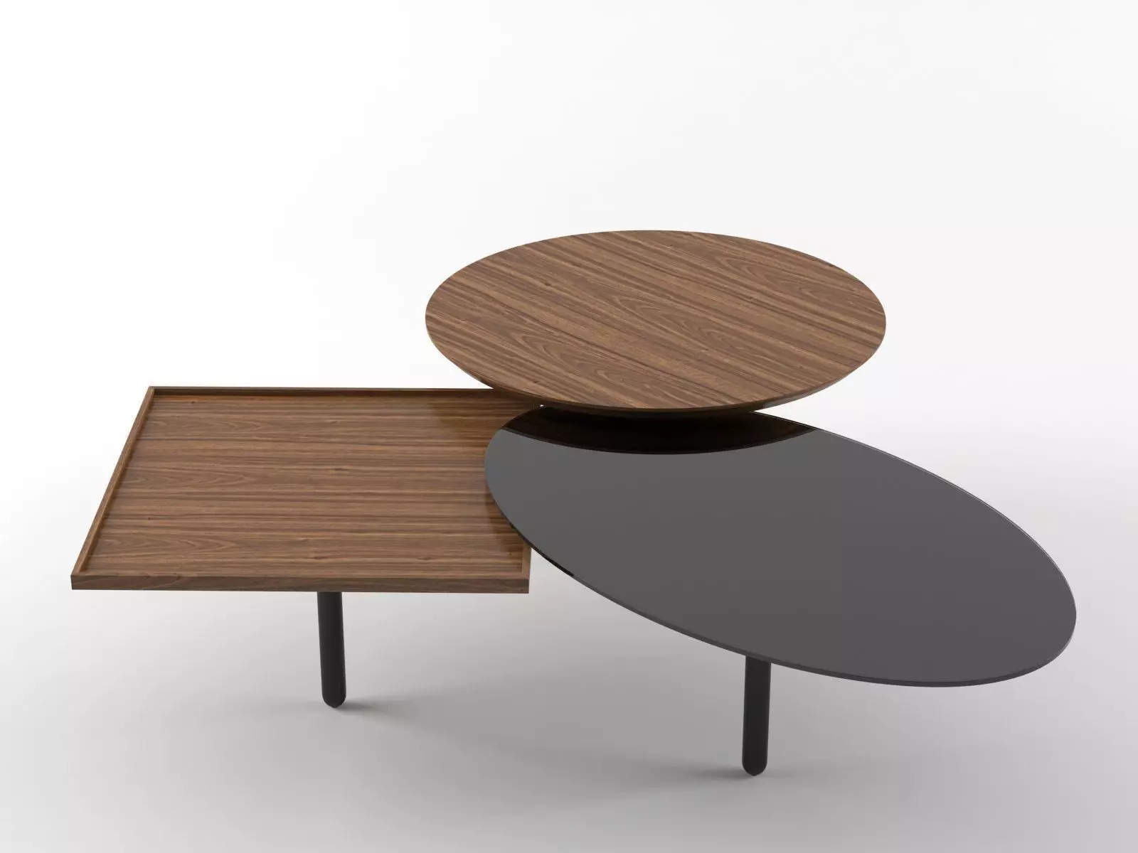 3 Table coffee with three trays 3D model_0