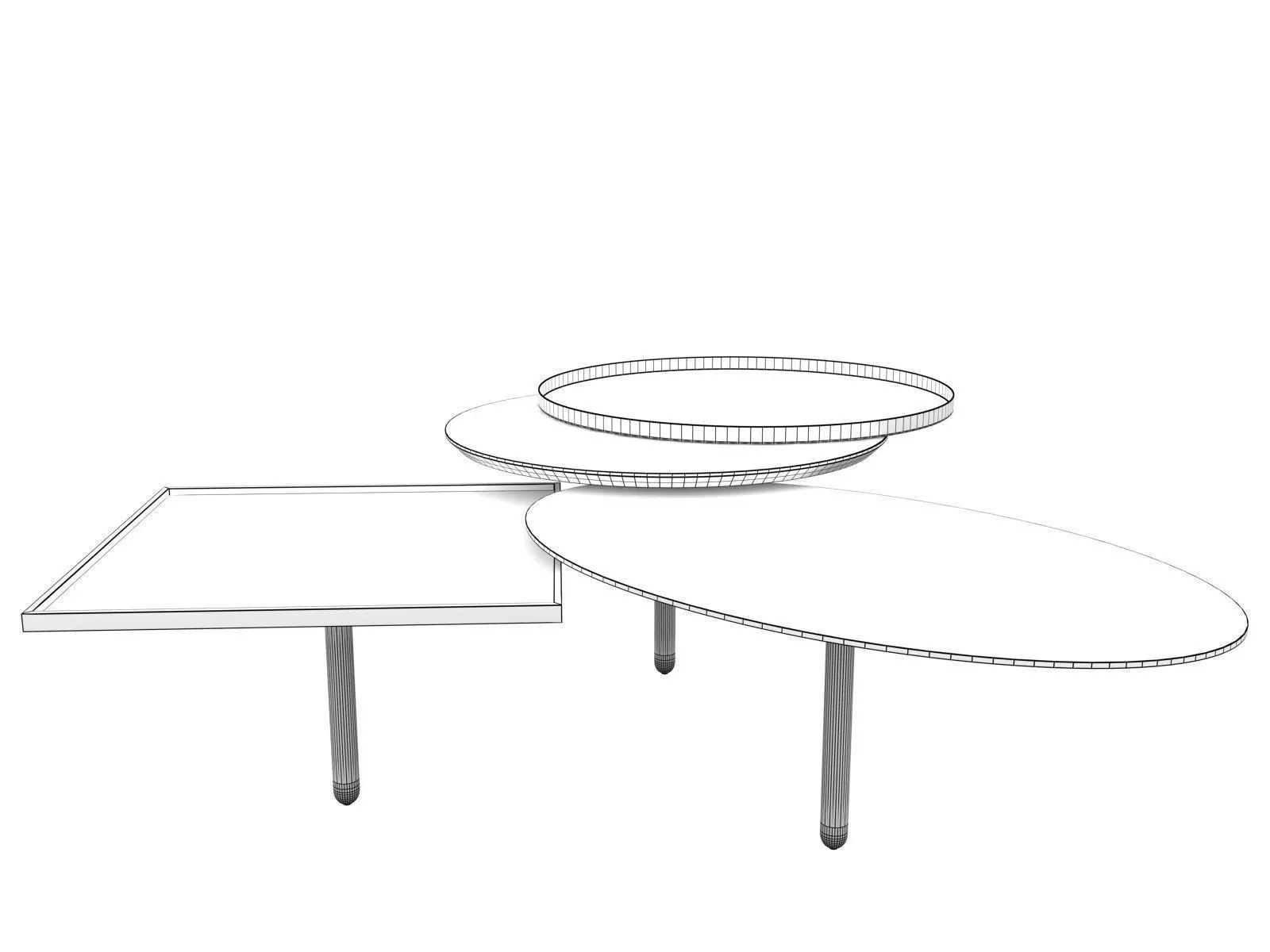 3 Table coffee with three trays 3D model_13