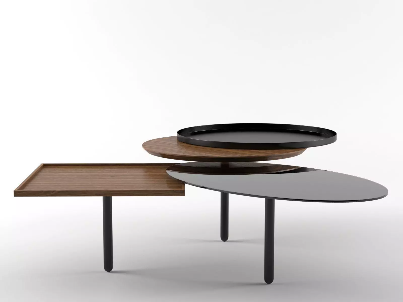 3 Table coffee with three trays 3D model_1