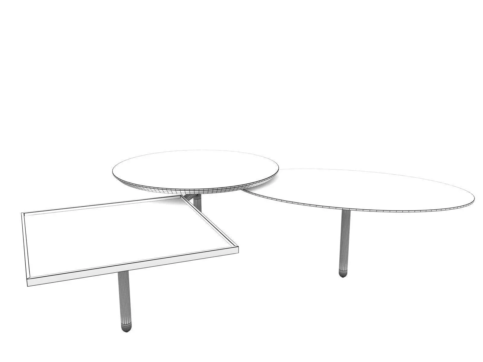 3 Table coffee with three trays 3D model_11
