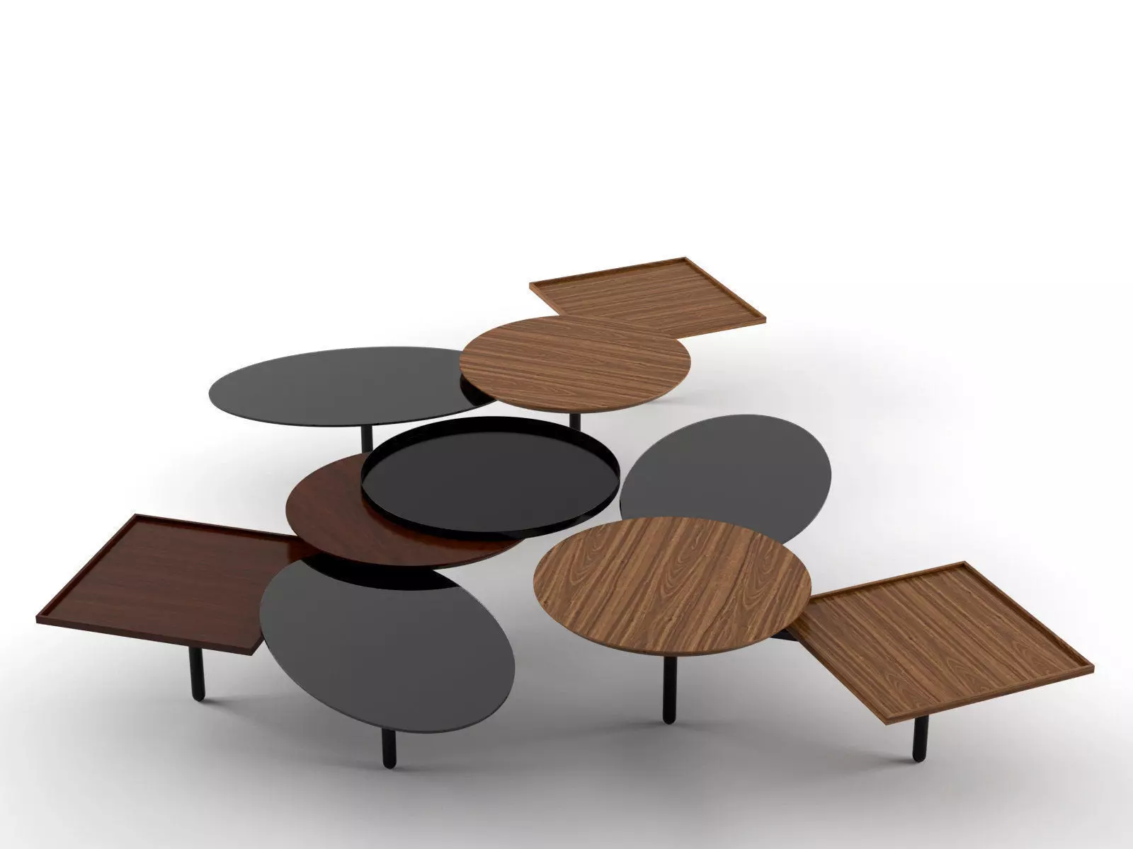 3 Table coffee with three trays 3D model_8