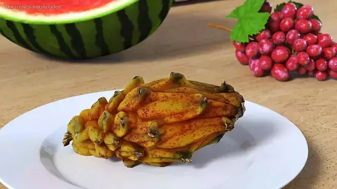 Dragon Fruit Whole and Half Yellow 3D model 4