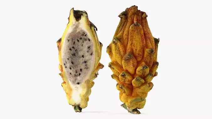 Dragon Fruit Whole and Half Yellow 3D model