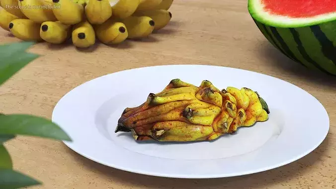 Dragon Fruit Whole and Half Yellow 3D model 3