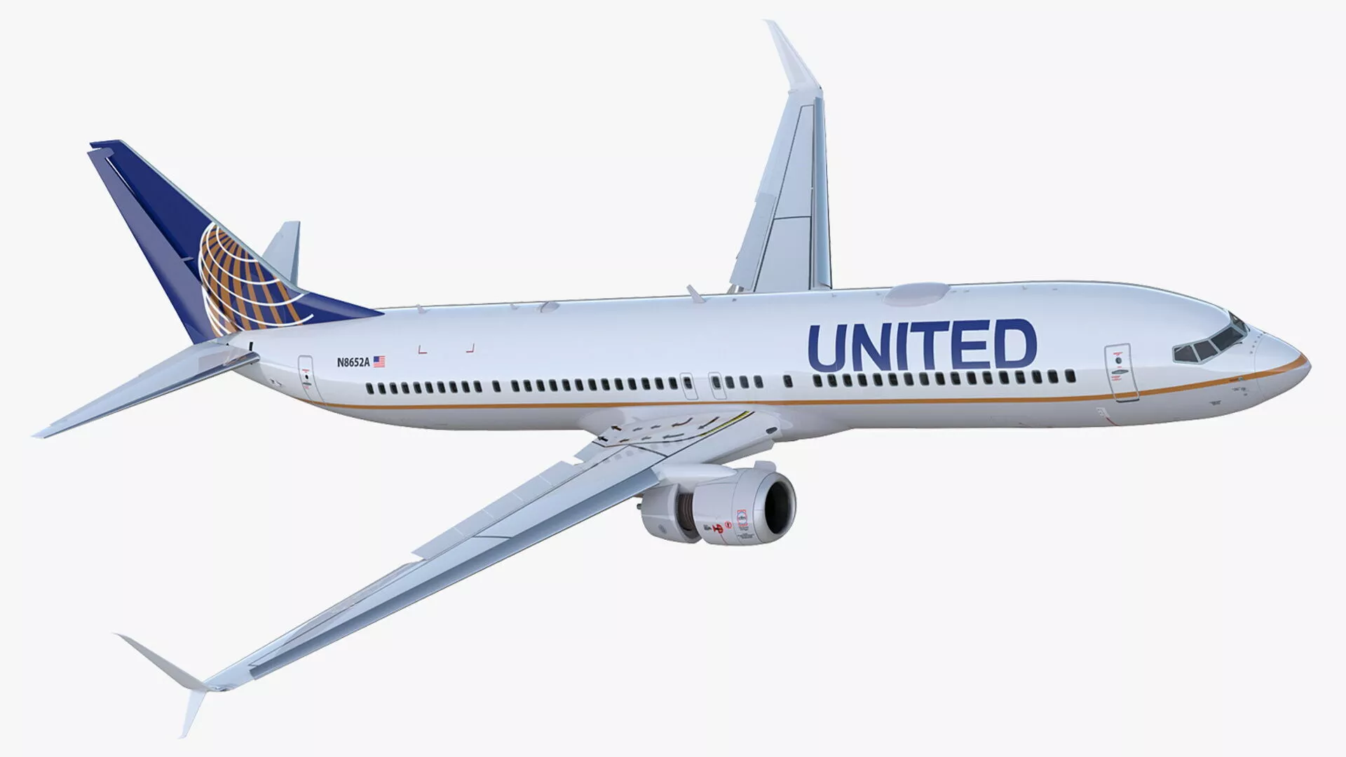 United Airlines Boeing 737-900 with Cabin and Doors Rigged 3D model