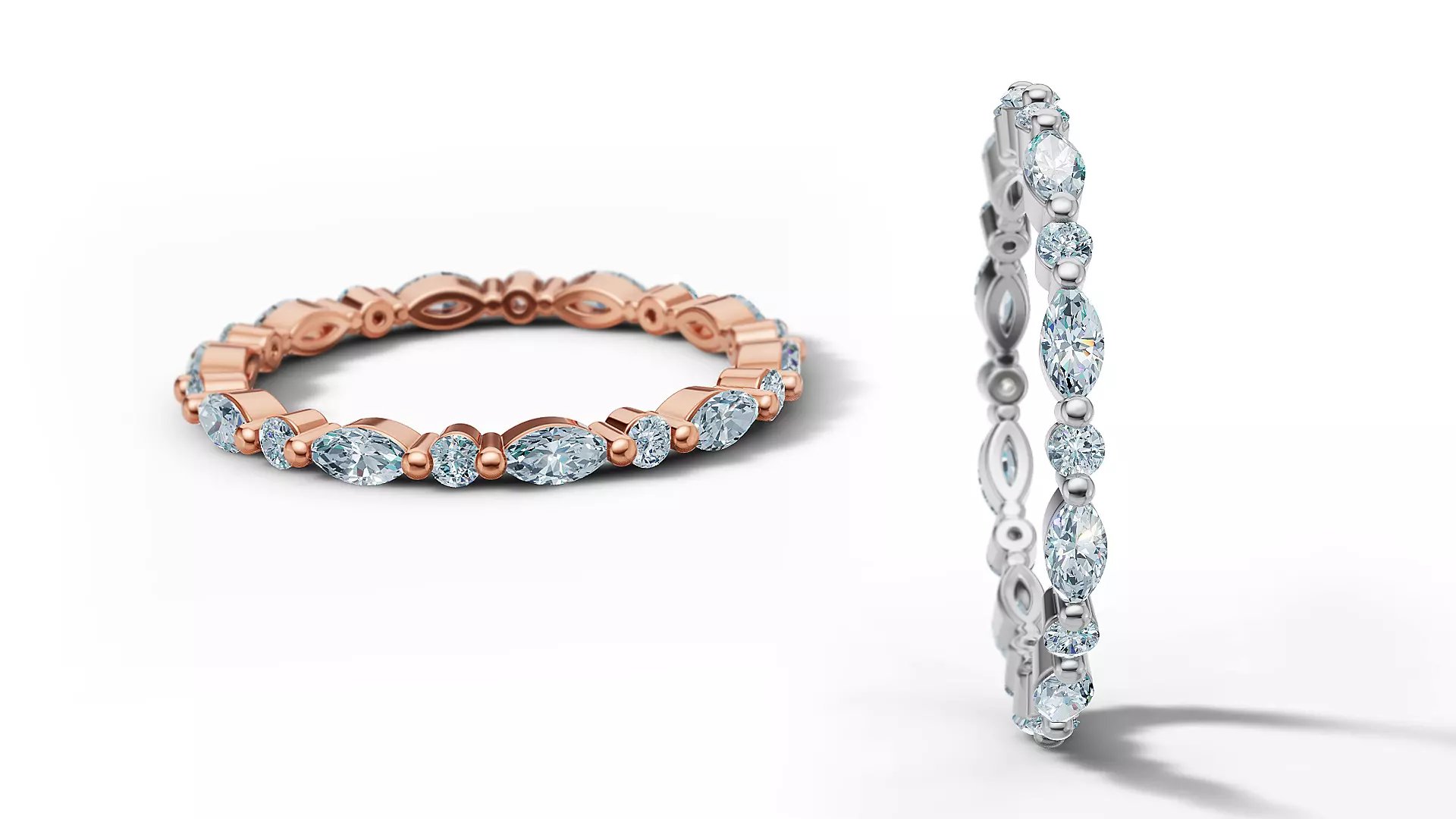 Sophia Full Eternity Band Round and Marquise Jewelry Ring 3D print model