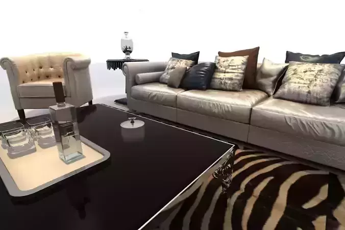Sofa living room with zebra furniture 3D model