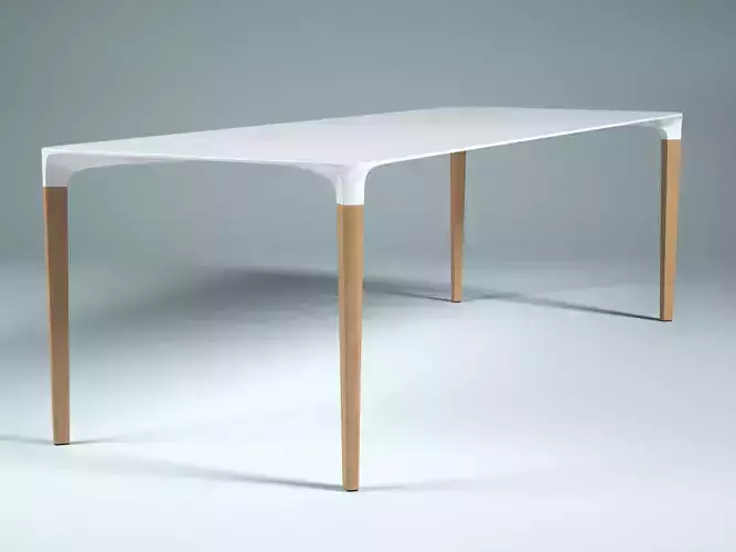 Beam dining table with wooden legs