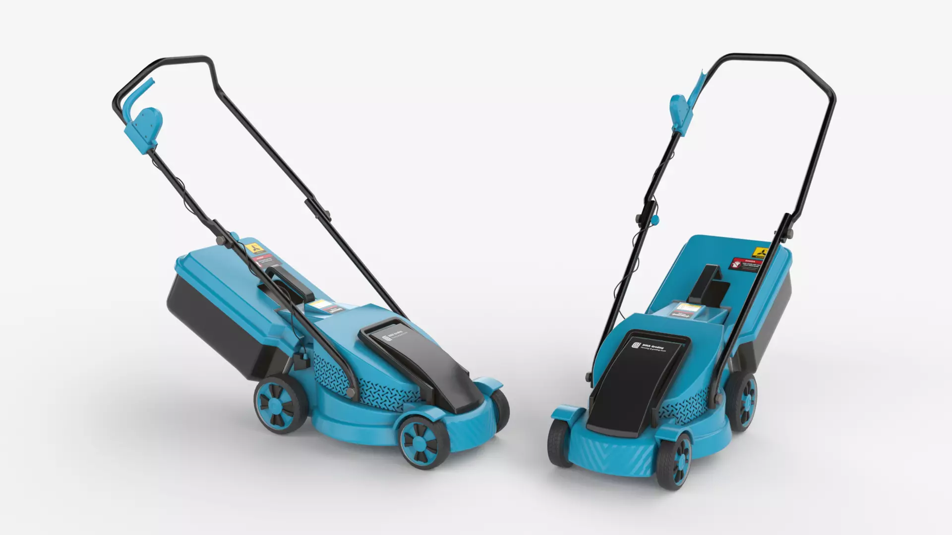 Electric Blue Lawn Mower with Grass Collector 3D model