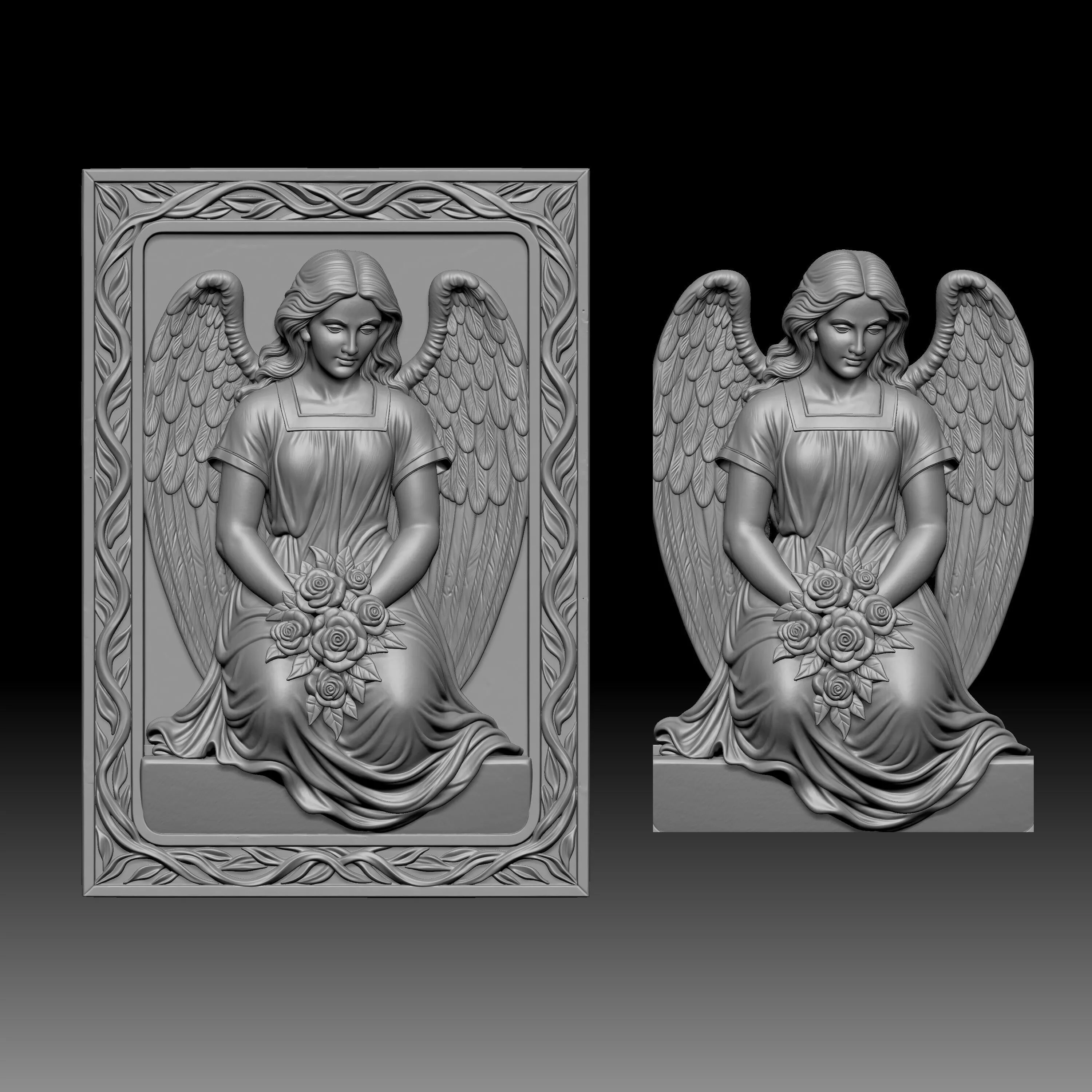 3D basrelief digital model of a kneeling angel 3D print model