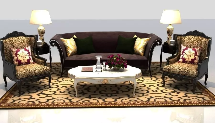 Sofa living room with furniture and lamps 3D model