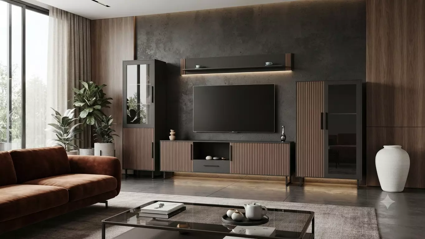 Closet wardrobe candel vases and TV Stand furniture set 3D model