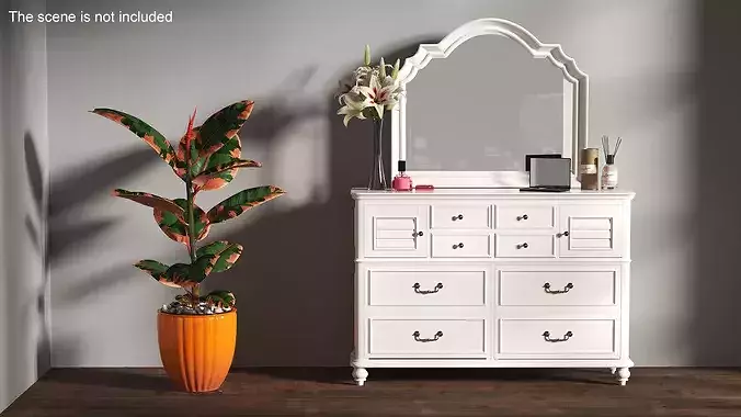 Elegant White Vanity Dresser with Makeup and Perfume 3D model 3